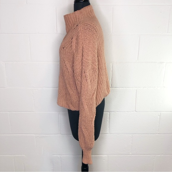 Free People Seasons Change Sweater In Almond Mock Neck Cable Knit - Picture 4 of 10